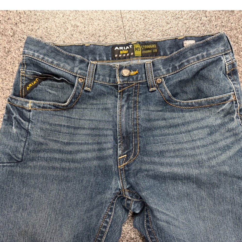 Ariat Rebar M5 Straight Leg Jeans Mens 32x32 Blue Medium Wash Fair Stained Work